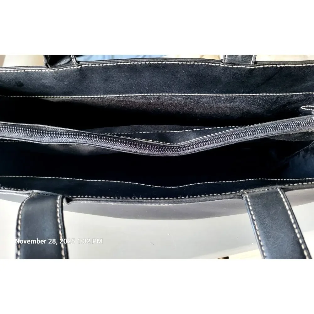 Real Leather Tote Briefcase Laptop Bag Women Black